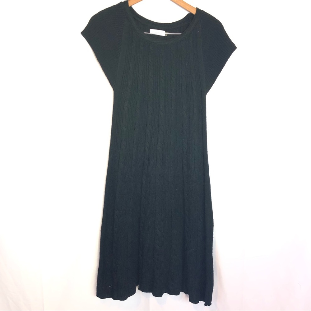 CK L black knit midi dress boho versatile shrt slv